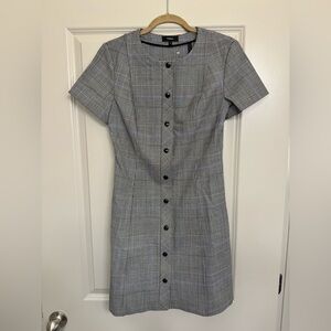 Theory Black and Gray Plaid Dress with Snaps NWT